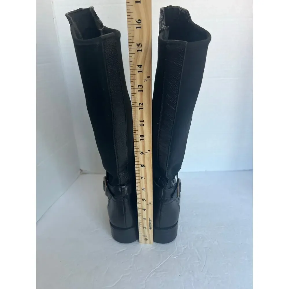 Naturalizer N5 Black Leather Zip Knee High Block Heel Wide Shaft Riding Boots 10